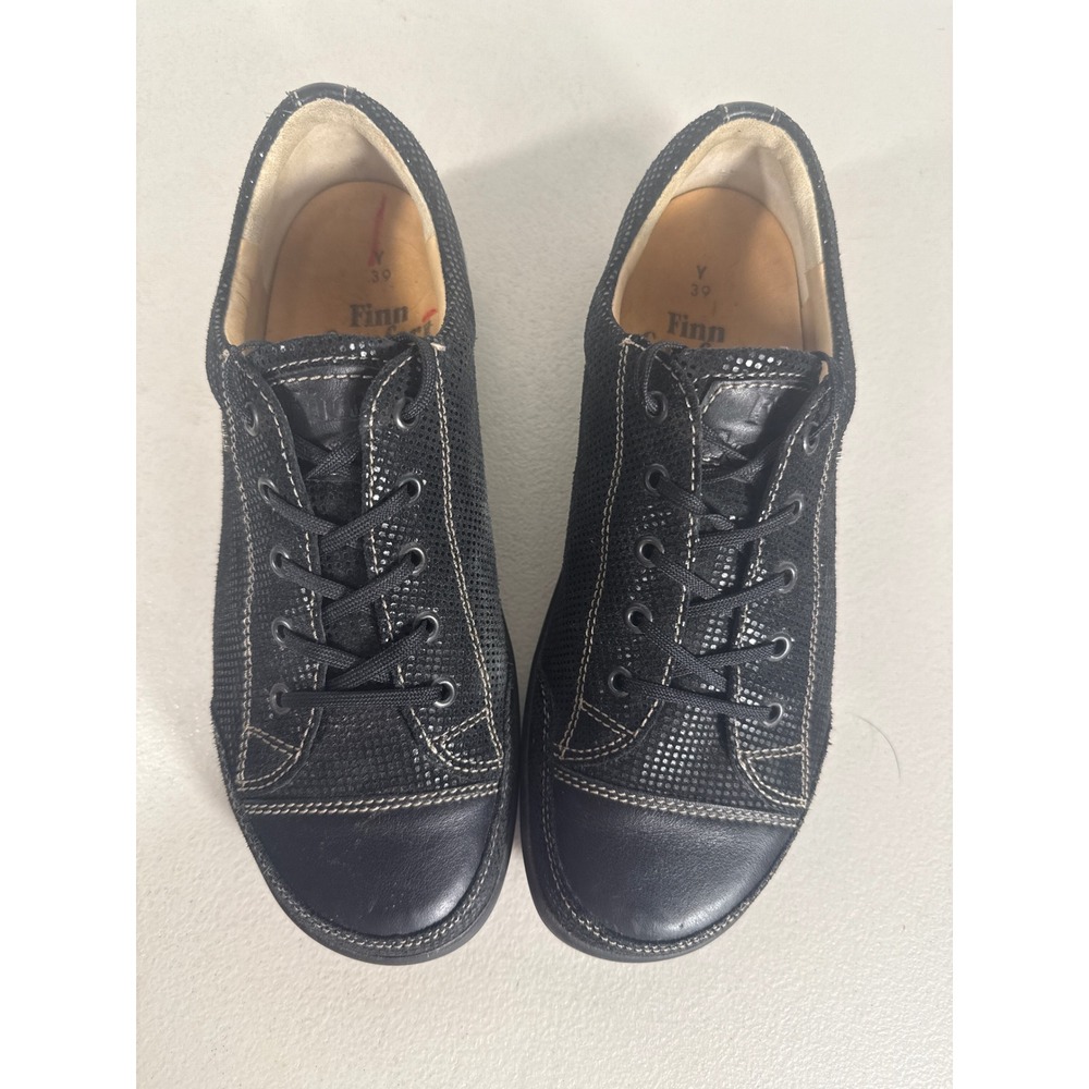 Finn Comfort Womens Black Leather Suede Lace Up Walking Shoes Germany Siz 39 8.5